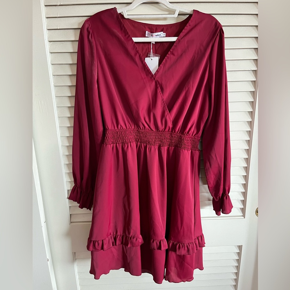 NWT Burgundy V-Neck Dress, size L